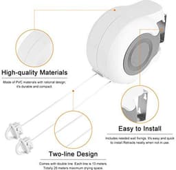 Dailygoods- Waslijn Uittrekbaar 13 Meter - Wanddroogrek - Ruimtebesparend - Drooglijn Binnen/Buiten - Duo-Haspel - Zwaar Uitgevoerd — thumbnail 5