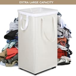 Extra Grote Opvouwbare Wasmand op Wielen - 90 Liter - Met Verwijderbare Waszak - Beige - Inklapbaar voor Makkelijke Opslag — thumbnail 3