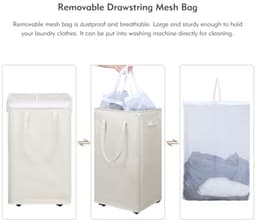 Extra Grote Opvouwbare Wasmand op Wielen - 90 Liter - Met Verwijderbare Waszak - Beige - Inklapbaar voor Makkelijke Opslag — thumbnail 5