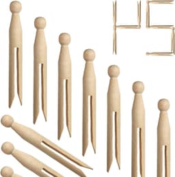 Houten Wasknijpers - Dolly Haringen - Kleding Ophangen - Onbehandeld Berkenhout - 11 cm - Natuurlijk — thumbnail 1