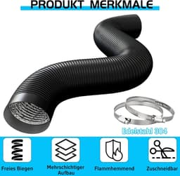 Afvoerslang Flexibel - Ventilatiebuis Aluminium - Lucht Afvoeren - Hittebestendig Materiaal - 150 mm 5 meter - Zwart — thumbnail 3