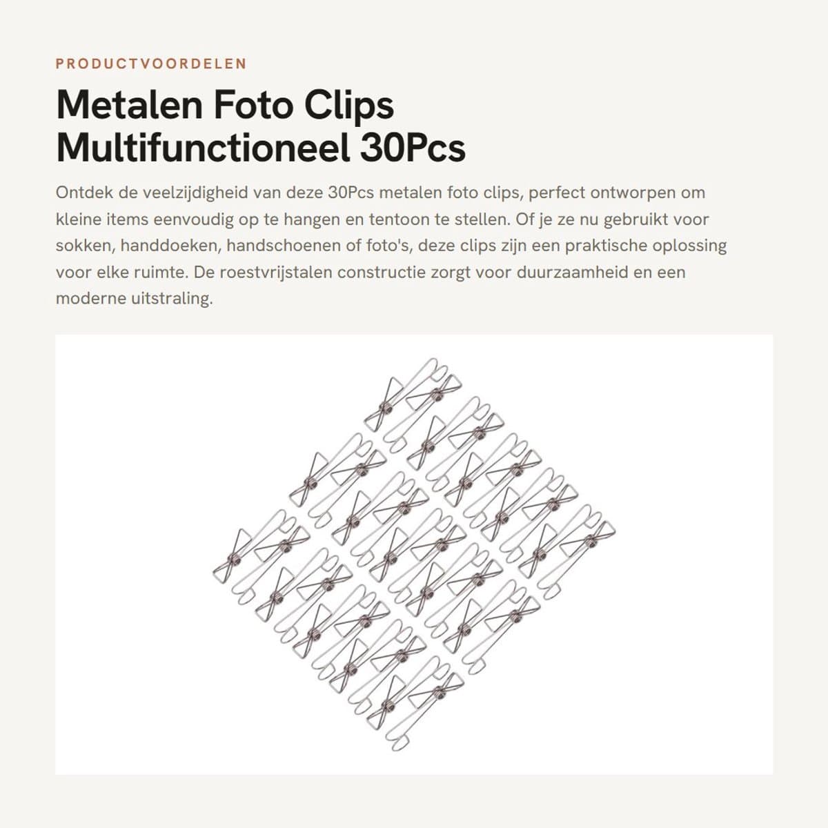 Dailygoods- Foto Clips - 30 Stuks - Roestvrij Staal - Haken - Ophanghaken - Handdoek Haken - 9,5x2 cm - Haakjes — afbeelding 1