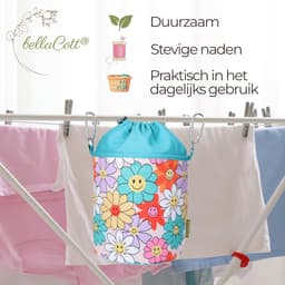 Wasknijperzak om op te hangen - Katoenen opbergzak - Wasknijpers opbergen - Met karabijnhaak sluiting - Voor 150 knijpers - Katoenkleur — thumbnail 2