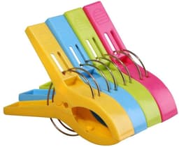 Dailygoods - Strandhanddoekclips - Grote Wasknijpers - Antislip Ontwerp - Felgekleurde Plastic - Voor Ligbedden en Wasgoed - 4 Stuks — thumbnail 5