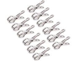 Dailygoods- Handdoekclips Winddicht - Roestvrij Staal - 12 Stuks - 8,5 cm - Geschikt voor Ligstoelen - Grove Opening - Ideaal voor Strand - Strandclips
