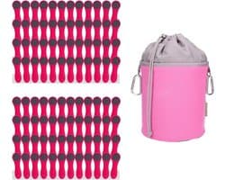 Wasknijpers Set - Kledingklemmen - Kleding Drogen - Roestvrijstalen veren - 96 stuks - Roze Grijs