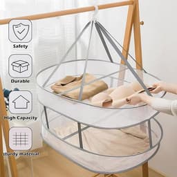 Dit dubbellaagse, opvouwbare kledingrek van 80 cm (31,5 inch) bespaart ruimte en kan worden gebruikt om truien en andere kleding te drogen. Het heeft een ingebouwd bevestigingsmechanisme en is geschikt voor het drogen van kleding, — thumbnail 2