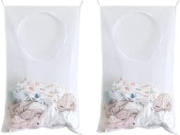 Allecto Hangende Wasmand voor Deur - Waszak Organizer Slaapkamer Badkamer - 2 Stuks - Wit - Geschikt voor Opbergen Kleding, Speelgoed, Handdoeken — thumbnail 1