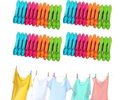48 Stuks Kledingknijpers met Mand, 7.3 cm Kledingknijpers voor Waslijnen en Hangers, Duurzaam en Handig