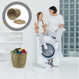 Ronde rotan-afvalmand met deksel - Geweven vuilnisemmer voor natuurlijk opbergen, rieten mand en wasmand voor in huis — thumbnail 2
