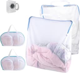 Set van 2 waszakken en 2 wasnetten voor bh's met rits, ideaal voor ondergoed, blouses en babykleding, herbruikbare en grote waszakken met handvatten — thumbnail 1