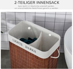 Outsunny - Wasmand - met deksel - Verwijderbare waszak - Touwgrepen — thumbnail 5