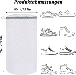 Schoenwaszak, 2 stuks, herbruikbare schoenenzakken, wasmachine met ritssluiting, 20 x 35 cm, duurzame sneakers, schoenen, waszak, voor alle soorten schoenen en maten (wit) — thumbnail 3