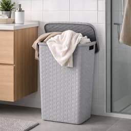 Benson Wasmand - rotan - met deksel - lichtgrijs - 60 liter - 33 x 44 x 60 cm - kunststof — thumbnail 5