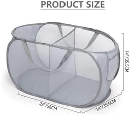 Opvouwbare Wasmand Met 2 Vakken – Inklapbaar En Stevig – Met Handig Opbergvakje – Ruimtebesparend – 58,4x36,1x36,1 Cm – Grijs — thumbnail 2
