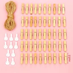 Houten Knijpers - Mini Klemmen - Decoratief Ophangen - Inclusief Touw - 50 Stuks - Natuurlijk Hout — thumbnail 1