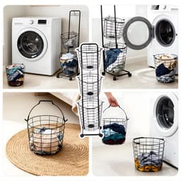 Wasmand 3-Laags op Wielen 122x31x25 cm - Wassorteerder voor Badkamer & Wasruimte — thumbnail 2