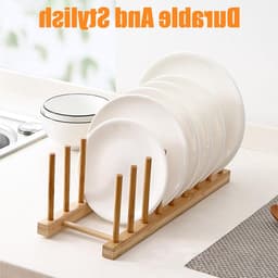 Bamboe Afwasrek voor Keuken, Organisator voor Borden en Bestek, Droogrek voor Servies, Ideaal voor Potten, Pannen en Snijplanken, Bruin Hout, Set van 4 — thumbnail 3