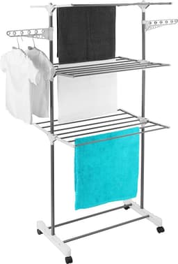 Droogrek Toren - Wasdroger - Binnen Droge Kleding - Ruimtebesparend Ontwerp - 75x44x158 cm - Zilverwit — thumbnail 1