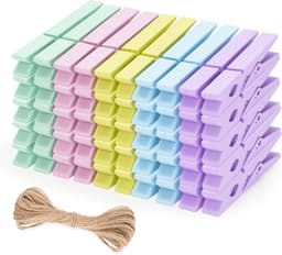 Houten Wasknijpers - Fotoklemmen Jute - Decoratie Ophangen - Pastelkleurig Hout - 7 cm - Pastel — thumbnail 1