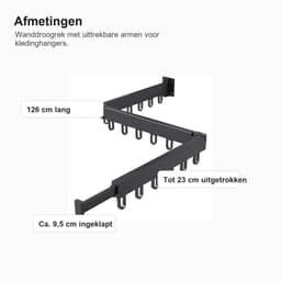 Wanddroogrek - zwart - inklapbaar - 18 haken - 126 cm — thumbnail 1