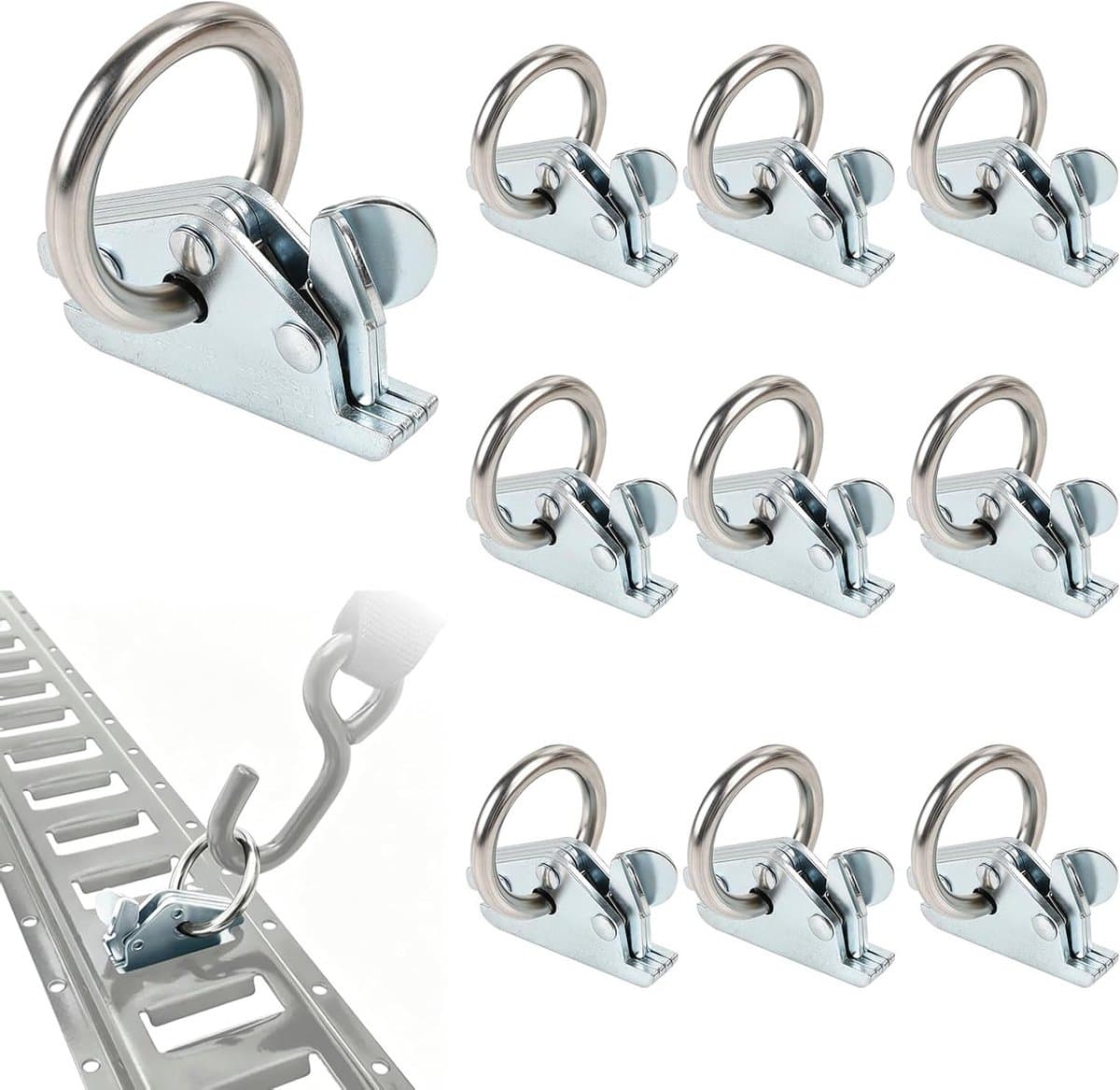 10 stuks combi-sjorogen voor aanhangers, 61 mm e-track sjorrails, ladingbeveiliging en eindmontage met φ39 mm ring, ideaal voor vrachtwagens en auto's — afbeelding 1