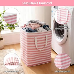 Vouwbare Wasmand met Roze Strepen en 2 Ritsopbergzakken, Ideaal voor Slaapkamer en Badkamer, Ruime Wasverzamelaar voor Studentenhuizen — thumbnail 5