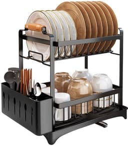 Afdruiprek – Droogrek – Serviesrek – Bestekrek – Keukenrek – 2-Laags RVS – Compact Zwart Design 36x26x37 cm — thumbnail 2