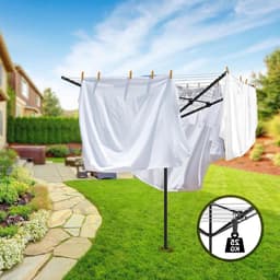 Vouwbare 4-armige 50m droogtoren, verstelbare droogrek met hoes en waslijnspike voor buitengebruik in de tuin, ideaal voor het drogen van kleding en linnengoed — thumbnail 4