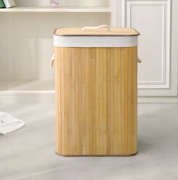 Bamboe Wasmand 80 Liter met Deksel – Dubbele Wasbox voor Donkere en Lichte Was — thumbnail 5