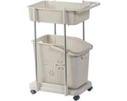 Opvouwbare Wasmand - Was Sorteerder Trolley - Kleding Sorteren - Met Wielen - Tweelaags - Kaki