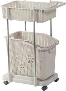 Opvouwbare Wasmand - Was Sorteerder Trolley - Kleding Sorteren - Met Wielen - Tweelaags - Kaki — thumbnail 1