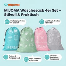 Dailygoods- Waszak Set van 4 - Opvouwbaar en Lichtgewicht - Waszakken met Spreuken - 50 x 70 cm - Polyester - Stijlvol en Functioneel - Wasmand — thumbnail 4