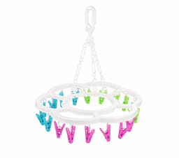 Hangende Waslijn met 18 Wasknijpers – Droogcarrousel voor Sokken, Ondergoed en Babykleding – Wit – Ø 33 cm – Ruimtebesparend Droogrek — thumbnail 1