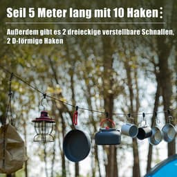 Dailygoods- Waslijn 5 Meter - Waslijn Camping - Uittrekbare Waslijn - Multifunctionele Waslijn - Accessoires voor Buitengebruik - Lichtgewicht en Waterafstotend - Drooglijn — thumbnail 2