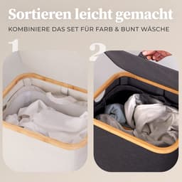 HENNEZ Wasmand met deksel van 100L opvouwbaar met bamboe frame - inclusief waszak - antraciet — thumbnail 5