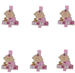 Mini houten knijpers baby roze - Geboorte Babyshower foto kaart knijpers - 6 stuks — thumbnail 1
