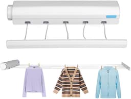 Intrekbare waslijn - Compacte intrekbare, aan de muur gemonteerde draagbare waslijn - voor gebruik binnen of buiten in wellnessruimte, woonkamer of terras - 3,75 m - 5 snoeren — thumbnail 2