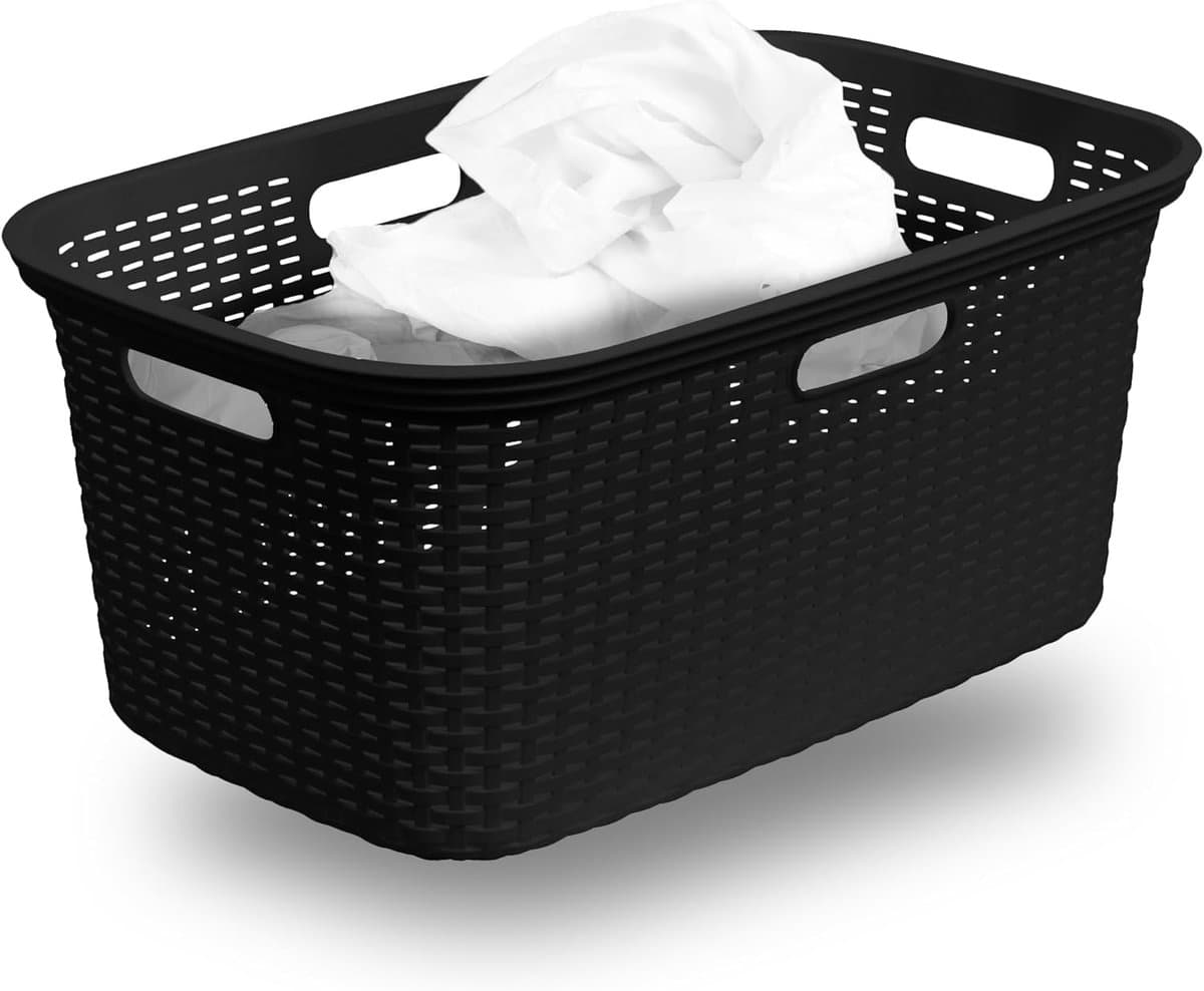 Novaliv Rotan Wasmand met 4 Handgrepen 40L Zwart, Wasboxset Wasemmer Wascontainer voor Badkamer Wasgoed Vuile Was, Wasmanden Organizer Huishoudelijke Accessoires Wasmandverzamelaar — afbeelding 1