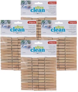 Ultra Clean Houten wasknijpers - 96x stuks - van 7 cm - Huishoudelijke producten - wasgoed - knijpers / wasspelden — thumbnail 2