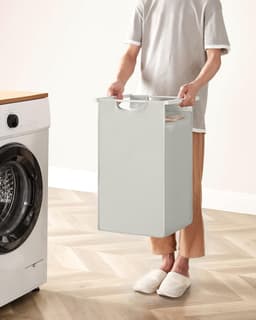 Wasmand 2 vakken met plank en waszak van oxford stof - 2 x 46 L 73 x 33 x 72 cm wit BLH201W01 — thumbnail 4