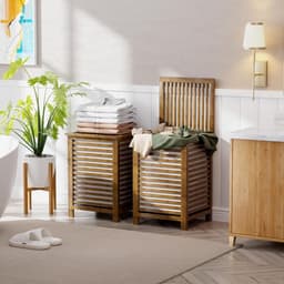 Dubbele Wasmand met Deksel - Bamboe Wasmand - 120L - Walnoot — thumbnail 4