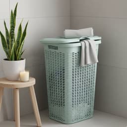 Plasticforte Wasmand Ventilation - met deksel - groen - kunststof - 51 liter - 43 x 35 x 61 cm - Badkamer - Wasgoed - Nieuw design - Zeer stevig — thumbnail 2