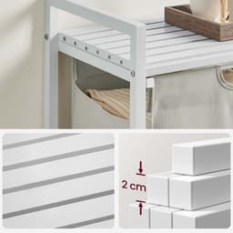Wasmand, vuilewasmand, met opbergrek en uitschuifbare afneembare waszak, stevig en duurzaam metalen frame, grote capaciteit van 65 liter, geschikt voor wasruimte, slaapkamer en badkamer, 50 x 33 x 72cm, Wit — thumbnail 5