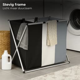 Lomera Wasmand 3 Vakken - Wassorteerder - Aluminium En Katoen - Afneembare Waszak - Draaghengsel - Insteekvakken - Laundry Basket - Wasmand Met Klittenbandsluiting — thumbnail 3