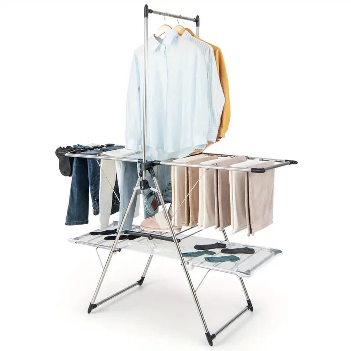 Luxe Uittrekbaar Droogrek met Hangerstang 182x138x63 cm – Opvouwbaar & Stevig Droogrek — afbeelding 1
