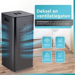 Rilenta Wasmand RVS - 2 Vakken 70L - Uitneembare Waszakken - Met Deksel - Wassorteerder - 2x 35L Compartimenten - Smalle Dubbele Wasmand - Zwart — thumbnail 4