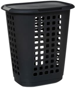 5Five Wasmand met deksel - extra groot - antraciet - kunststof - 63 liter - 53 x 38 x 60 cm - open structuur — thumbnail 1