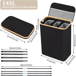 DailySupplies® Wasmand 3 Vakken - Wassorteerder - 145L — thumbnail 5