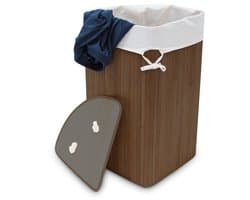 3x wasmand hoekmodel bamboe - 60 liter - deksel - wasbox - driehoekig - bruin